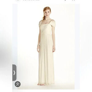 David’s Bridal db|studio beaded drop shoulder pleated long dress sz 6 NWT